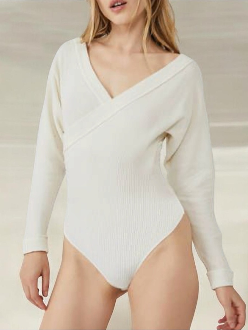 FREE PEOPLE BIAS THERMAL LONG SLEEVE BODY SUIT IVORY MEDIUM
